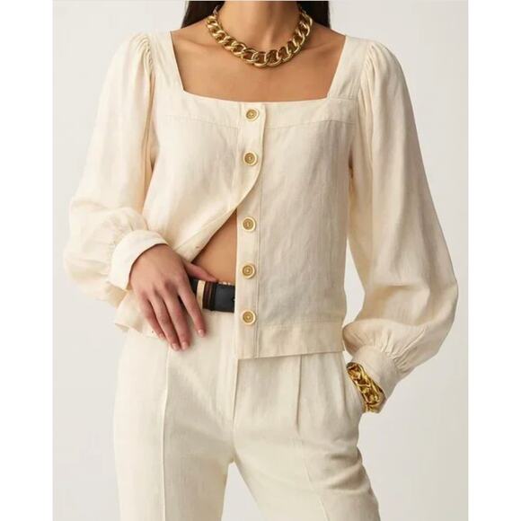 J.Crew | Squareneck button-front linen top in Palest Peach| Sz S - Picture 1 of 8